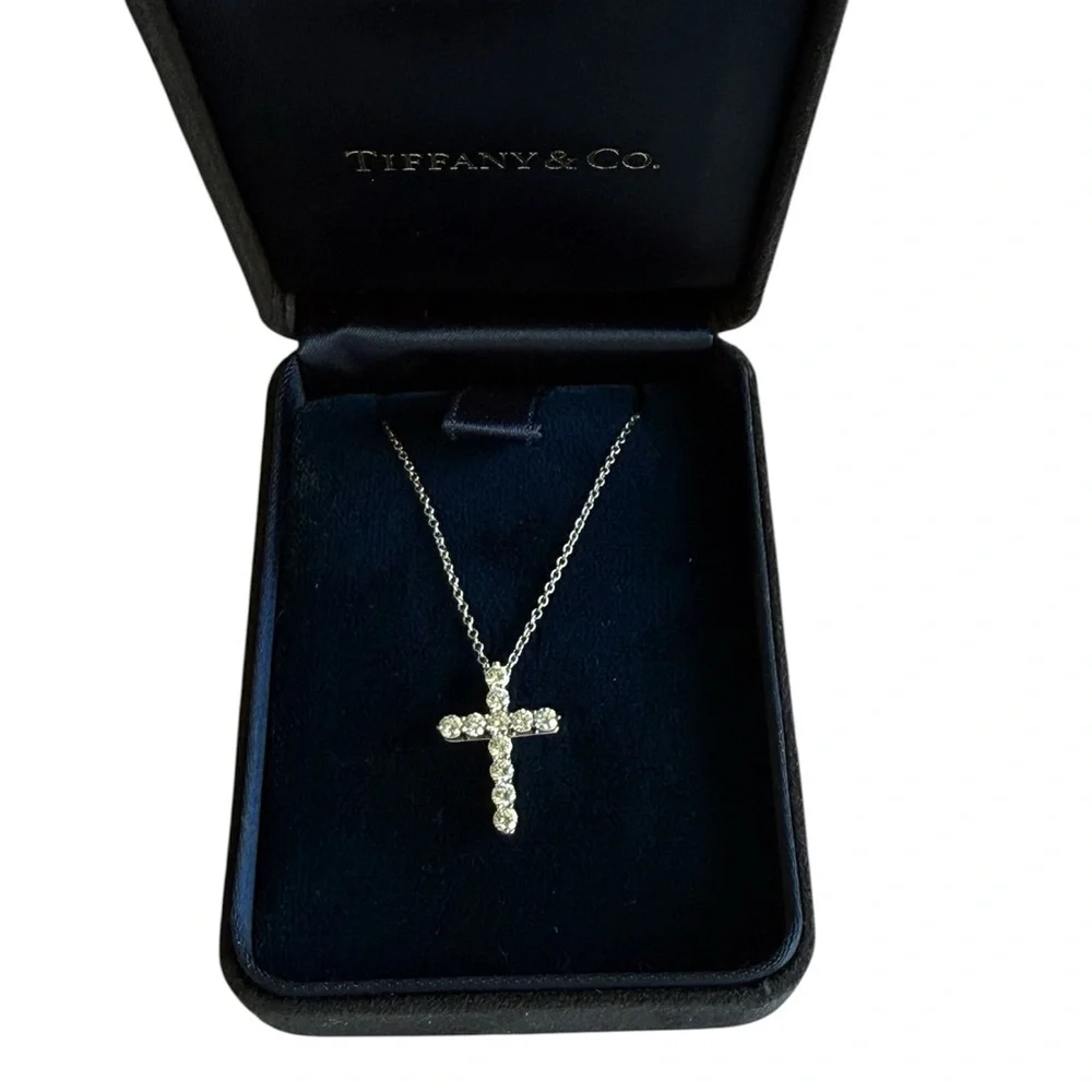 Tiffany & Co. Platinum & Diamond Cross Pendant Necklace